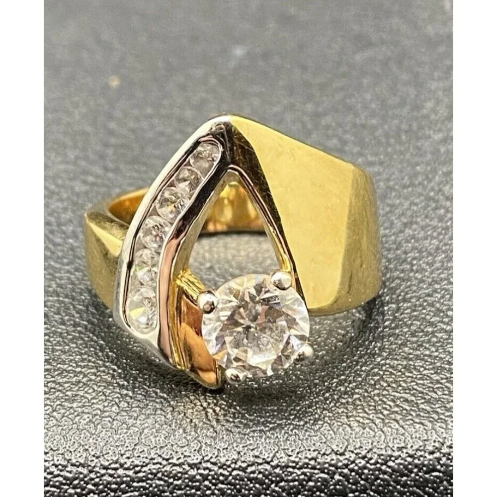 10k Plated Yellow Gold Ring Freeform Sparkling Round CZ Size 5.75 Wt 5.3 grams - Picture 1 of 5
